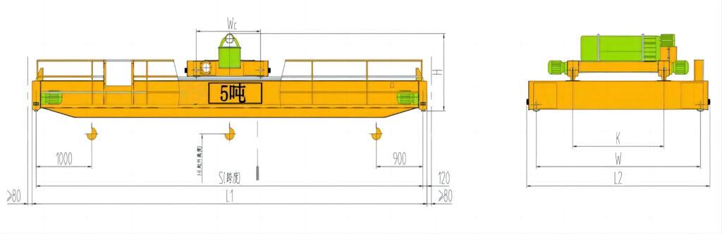 5吨电动葫芦双梁起重机结构图