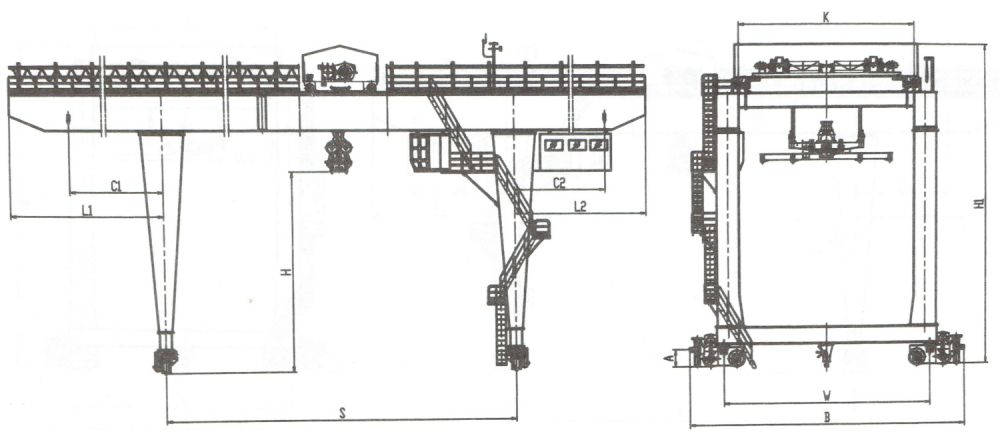 40吨轨道式集装箱门式起重机外形尺寸图(吊具旋转)