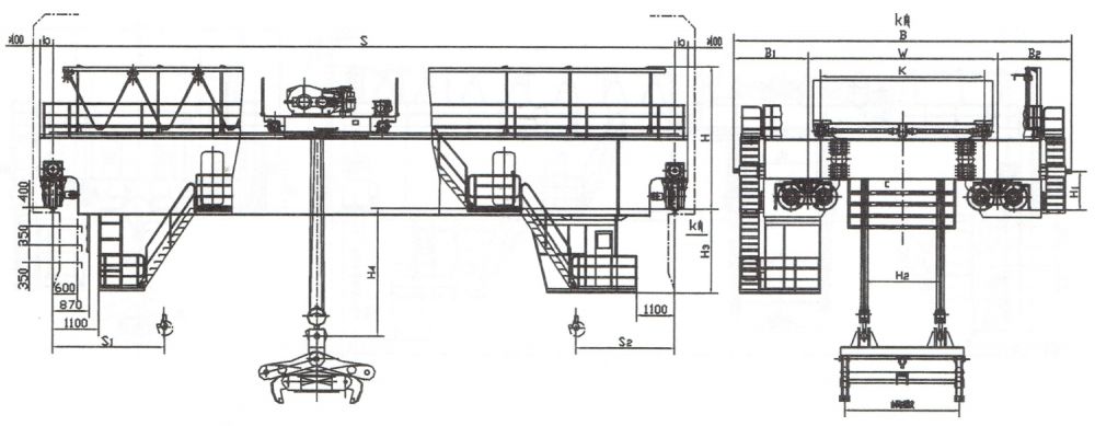 夹钳桥式起重机外形机构示意图（二）